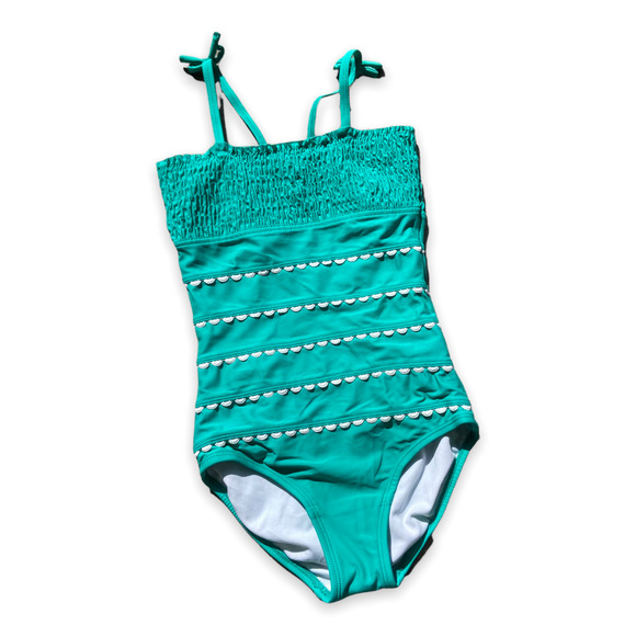 Hanna Andersson Swim Hanna Andersson Teal White Smocked Swimsuit
